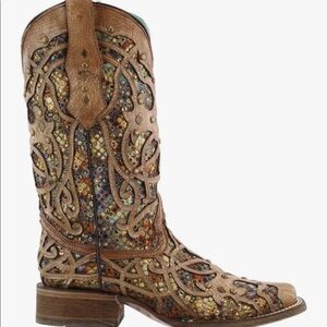 Corral Boots Womens Studded Sequins Square Toe Boots